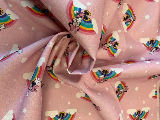 100% Cotton Disney Licensed Rainbow Minnie Mouse Print Pink Base Craft Patch 60"