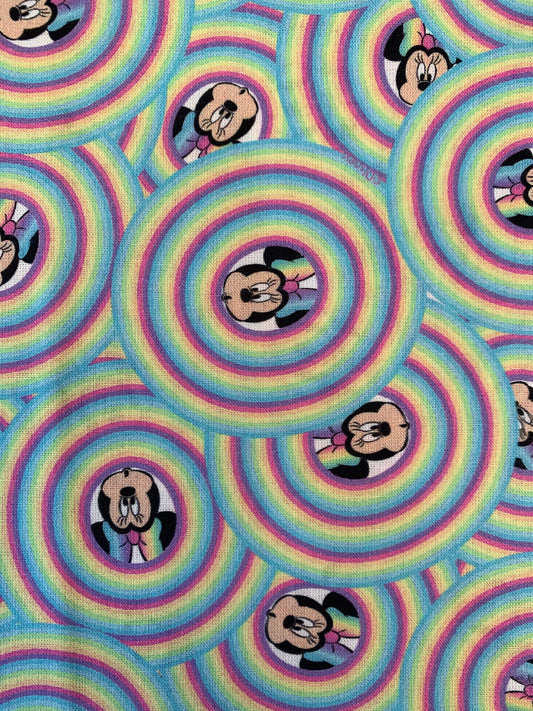 100% Cotton Disney Licensed Minnie Mouse Bubble Rainbow Print Craft Fabric 60"