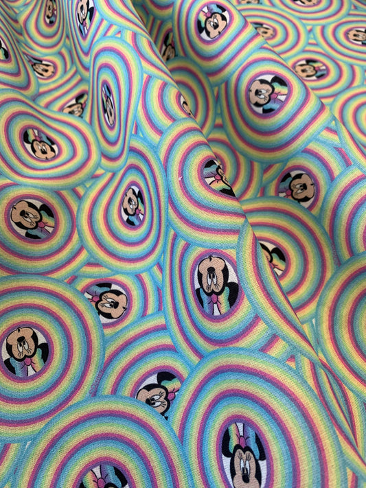 100% Cotton Disney Licensed Minnie Mouse Bubble Rainbow Print Craft Fabric 60"