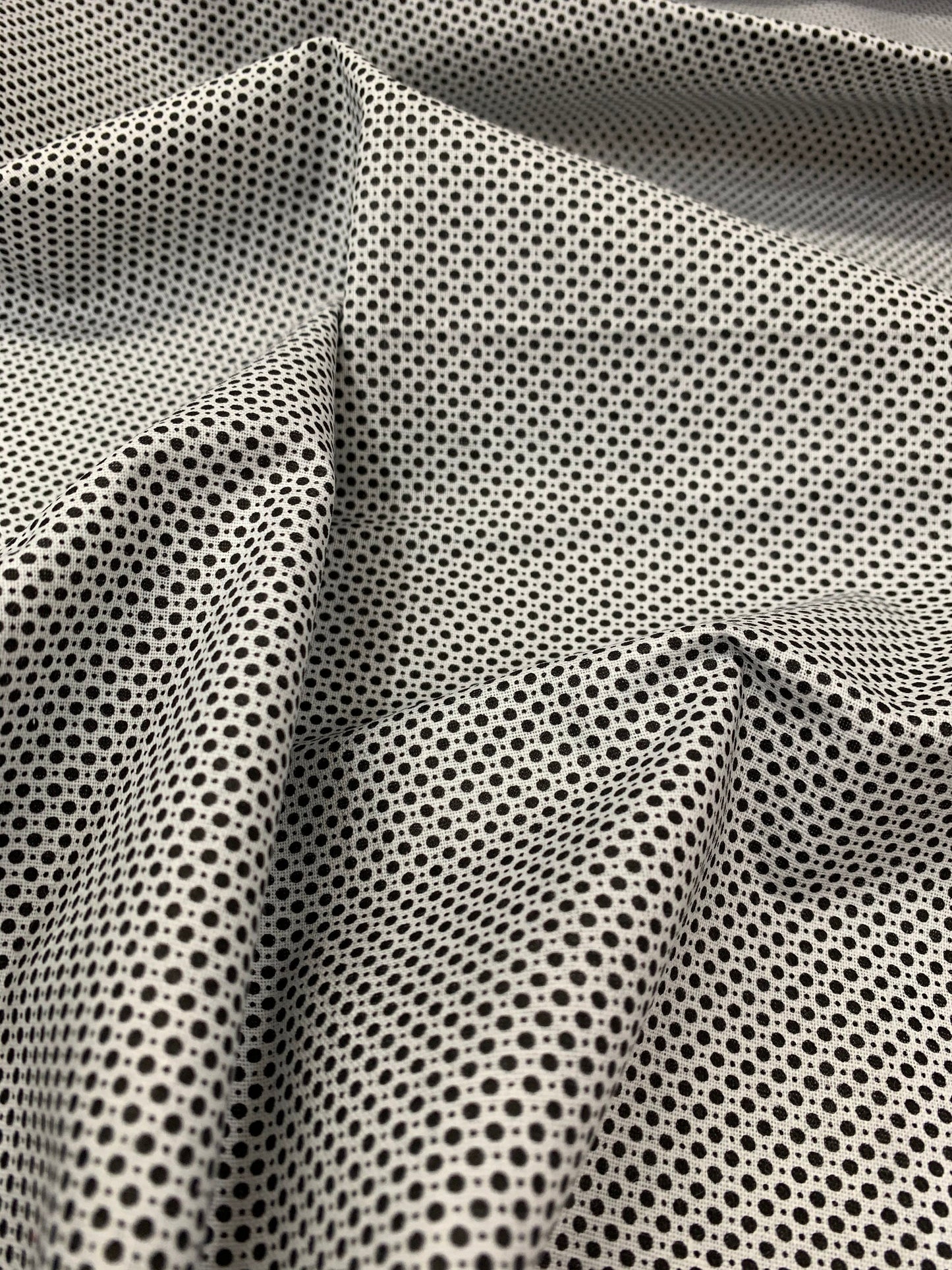 100% Cotton Soft Poplin Ditsy Black Polka Dot Print, White Base Fabric Dress Crafts Fabric 58"