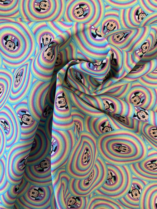 100% Cotton Disney Licensed Minnie Mouse Bubble Rainbow Print Craft Fabric 60"