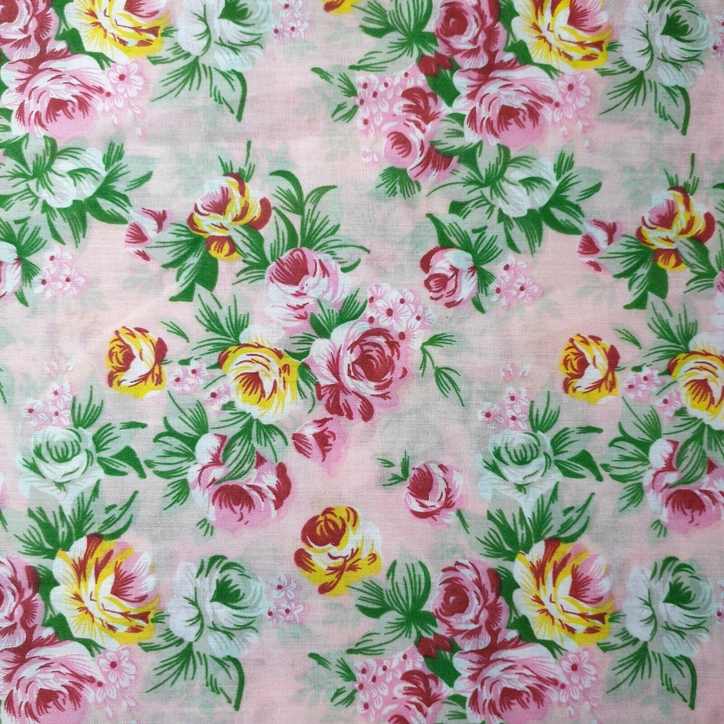 NEW Floral Roses Print Polycotton Craft Dress Fabric by The Metre 44" Available in Continuous Length ( By the Meter-Pale Pink)