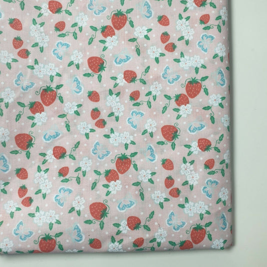 NEW Floral Strawberry Fruits Print Polycotton Craft Dress Fabric by Metre 44" By the Meter (Design 1)