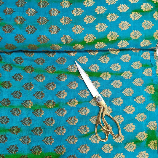 Royal Emblem Indian Vintage Tie Dye Jacquard Banarasi Brocade Dress Fabric 44" (Aqua Green)