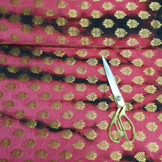 Royal Emblem Indian Vintage Tie Dye Jacquard Banarasi Brocade Dress Fabric 44" (Coral with Black)