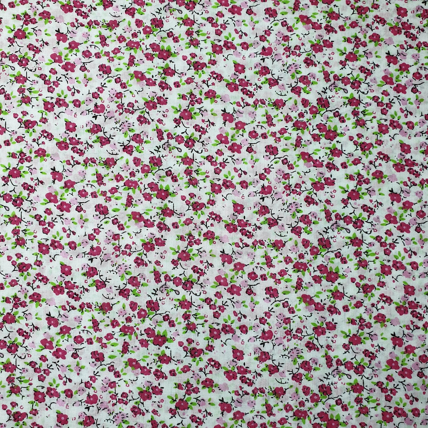 White Base Red Flowers Polycotton Art Craft Vintage 44" Inch Wide