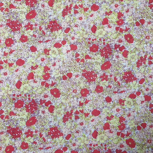 New Floral Polycotton White Base Red Flowers Craft Dress Fabric 44" By Meter (2