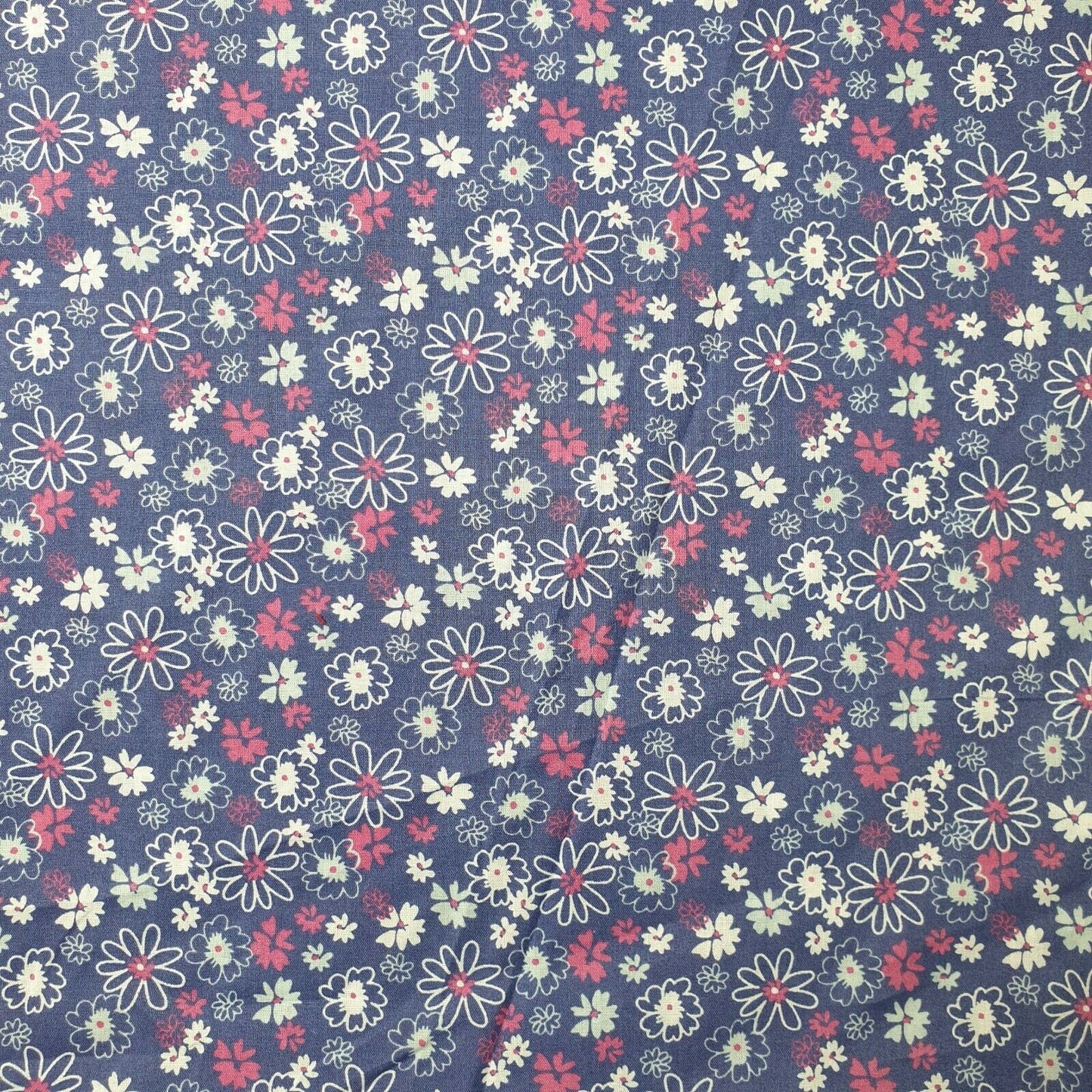 New Floral Polycotton Blue Base Blue Flowers Craft Dress Fabric 44" By Meter (2