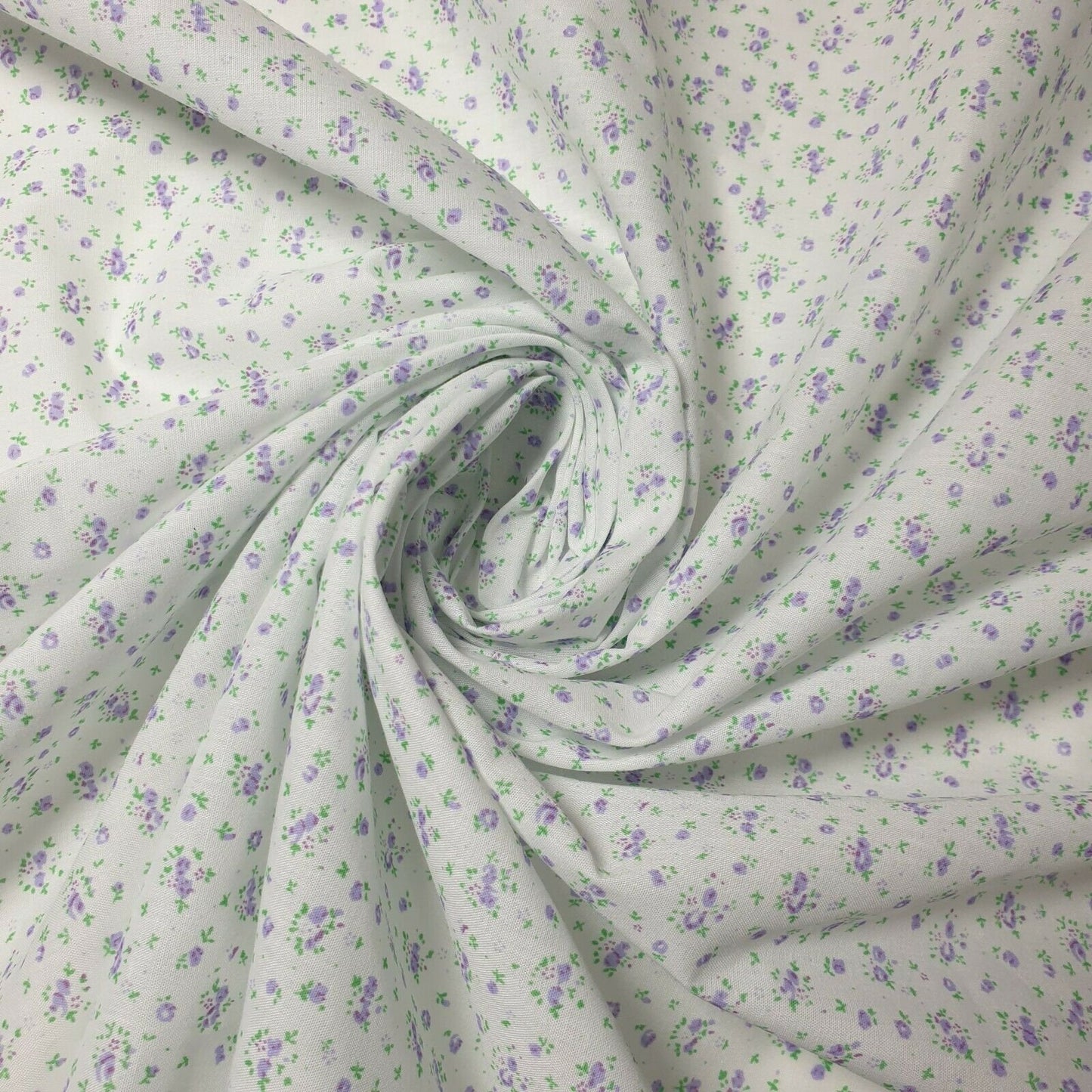 New Floral Polycotton White Base Purple Flowers Craft Dress Fabric 44" By Meter