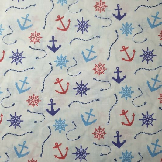 Floral Polycotton Ship Wheel Anchor Rob Print Craft Dress Fabric 44" By Meter