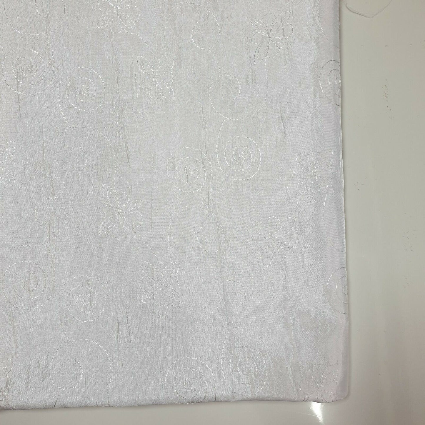 White Embroidery Faux Silk Taffeta Dress Craft Cushion Curtain Fabric 58"