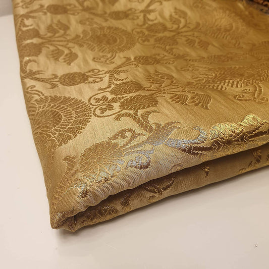 Ornamental Gold, Floral gold metallic print Indian Banarsi Brocade fabric Premium Quality Fabric Multi Purpose AM-01