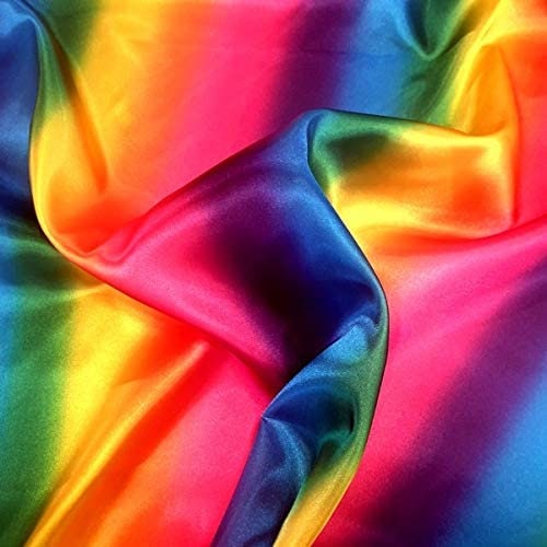 58" Poly Silk Satin Multi Colour (Rainbow Pattern) Art Craft Home Furnishing