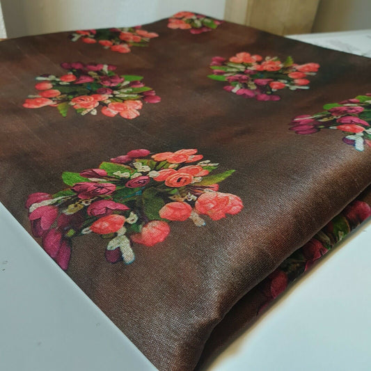 Polyester-Kunstseide, Blumen- und Rosendruck, Kleider-Bastelstoff, 111,8 cm, Meterware (Druck 1)