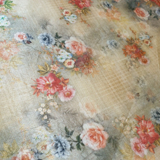 Polyester-Kunstseide, Blumen- und Rosendruck, Kleider-Bastelstoff, 111,8 cm, Meterware (Druck 2)