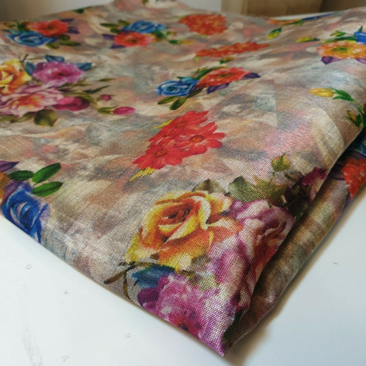 Polyester Faux Raw Silk Floral Rose Print Dress Craft Fabric 44" By The Meter (Print 3)