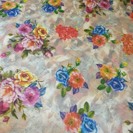 Polyester-Kunstseide, Blumen- und Rosendruck, Kleider-Bastelstoff, 111,8 cm, Meterware (Druck 3)