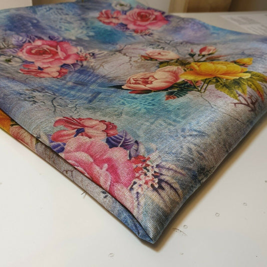 Polyester-Kunstseide, Blumen- und Rosendruck, Kleider-Bastelstoff, 111,8 cm, Meterware (Druck 5)