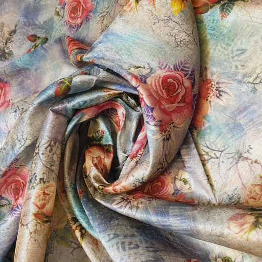 Polyester-Kunstseide, Blumen- und Rosendruck, Kleider-Bastelstoff, 111,8 cm, Meterware (Druck 5)