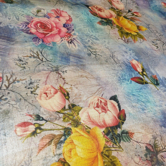 Polyester-Kunstseide, Blumen- und Rosendruck, Kleider-Bastelstoff, 111,8 cm, Meterware (Druck 5)