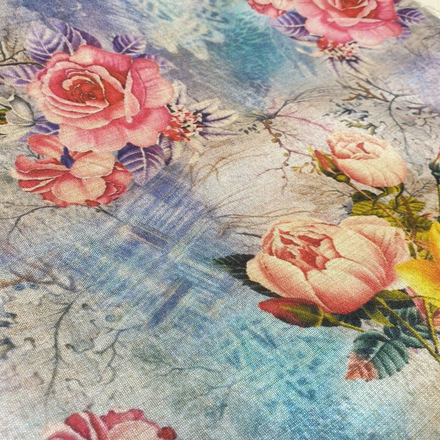 Polyester Faux Raw Silk Floral Rose Print Dress Craft Fabric 44" By The Meter (Print 5)