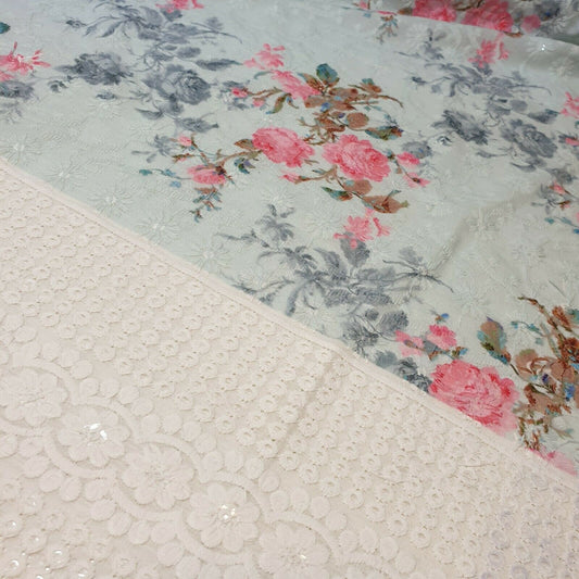 100% Cotton Broderie Anglaise Floral Embroidery Hole Border Dress Fabric 150cm (Pattern 2)