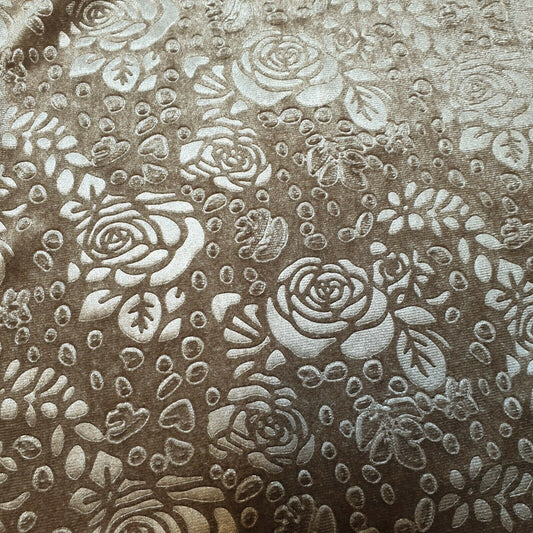 Samtstoff mit Rosen-Blumenprägung, Velours, für Kleider, Bastelkissen, Meterware, 147,3 cm (Taupe)