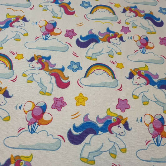 100% Cotton Printed Canvas Floral Rainbow Birds Craft Fabric 58" (White Base Unicorn)