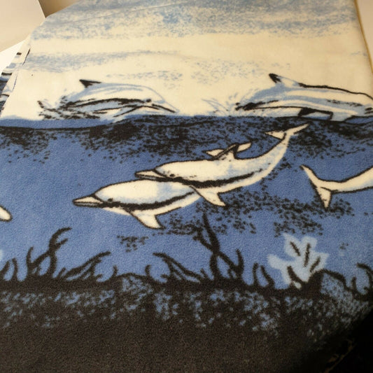 Polarfleece, Anti-Pilling, Tier-, Hunde-, Pferde-, Wolf-Druck, weicher, warmer Stoff, 147,3 cm, Meterware (Delfin-Druck)