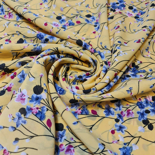 Weicher Poly-Crêpe-Kleiderstoff mit Frühlingsblumenmuster, 147,3 cm, Meterware (Druck 1)