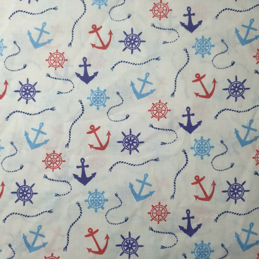 NEW Boat Kids Marine Anchor Print Polycotton Craft Dress Fabric by Metre 44" Available in Various sizes