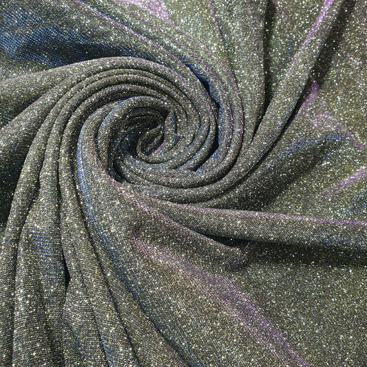 Mehrfarbiger, schimmernder, glänzender Stretch-Glitzer-Nylonstoff in Mondlicht-Optik, für Kulissen, Weihnachtsdeko, Kleider, Bastelstoff, 147,3 cm, Meterware