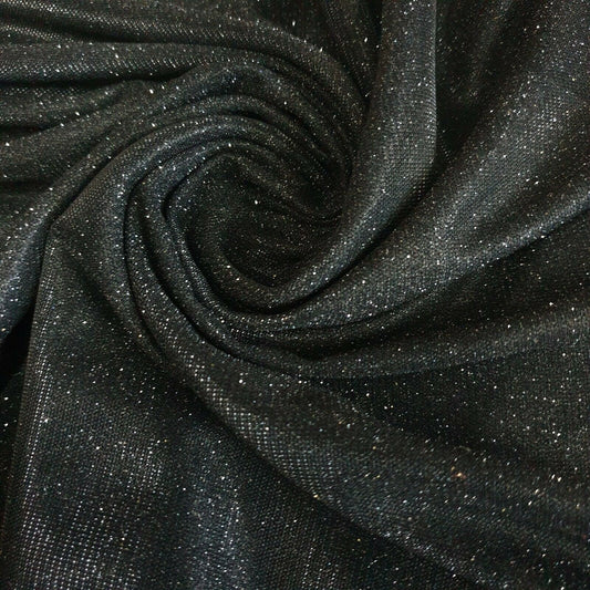 "Schwarzer glitzernder Stretch-Nylonstoff für Hintergrund - Schimmerndes Mondlicht, Weihnachtsdekor, Bastel- und Kleidermaterial, 147,3 cm breit, Meterware