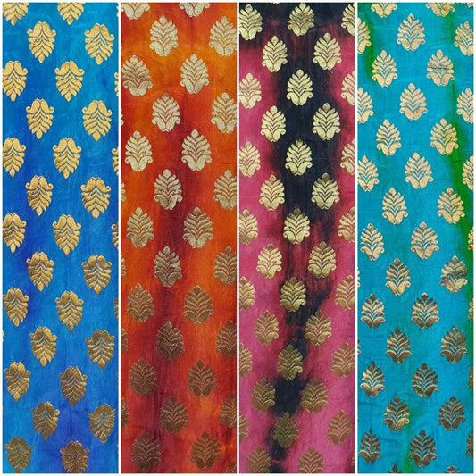 Royal Emblem Indian Vintage Tie Dye Jacquard Banarasi Brocade Dress Fabric 44" (Turquoise)