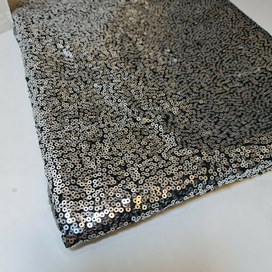 Sequin Fabric Sparkly Shiny Bling Dress Craft Drape Table Cloth Material 50" (Silver Black)