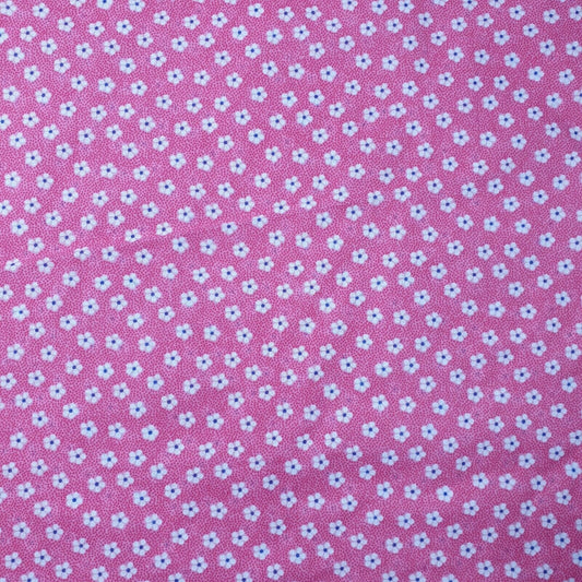 New Floral Polycotton Pink Base White Flowers Craft Dress Fabric 44" By Meter