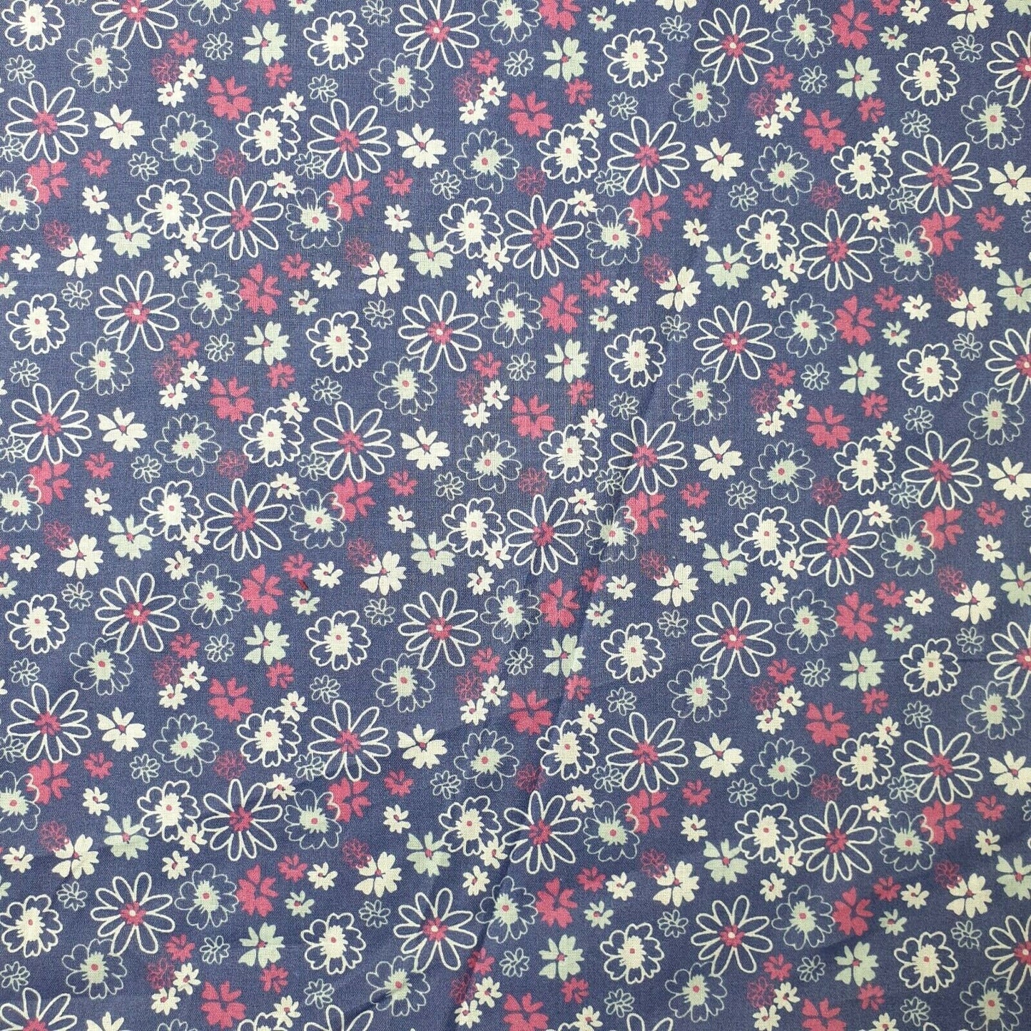 New Floral Polycotton Blue Base Blue Flowers Craft Dress Fabric 44" By Meter (2