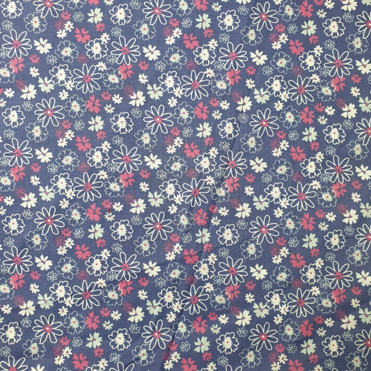 New Floral Polycotton Blue Base Blue Flowers Craft Dress Fabric 44" By Meter (2