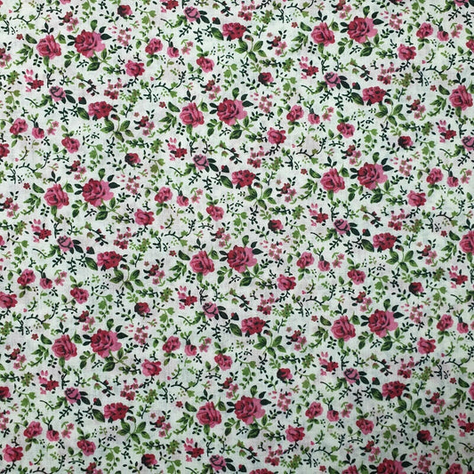 New Floral Polycotton Cream Base Red Flowers Craft Dress Fabric 44" By Meter (4