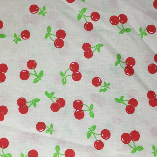 Floral Polycotton Cream Base Cherry Print Craft Dress Fabric 44" By the Meter