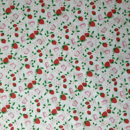 Floral Polycotton Pink Base Strawberry Print Craft Dress Fabric 44" By Meter