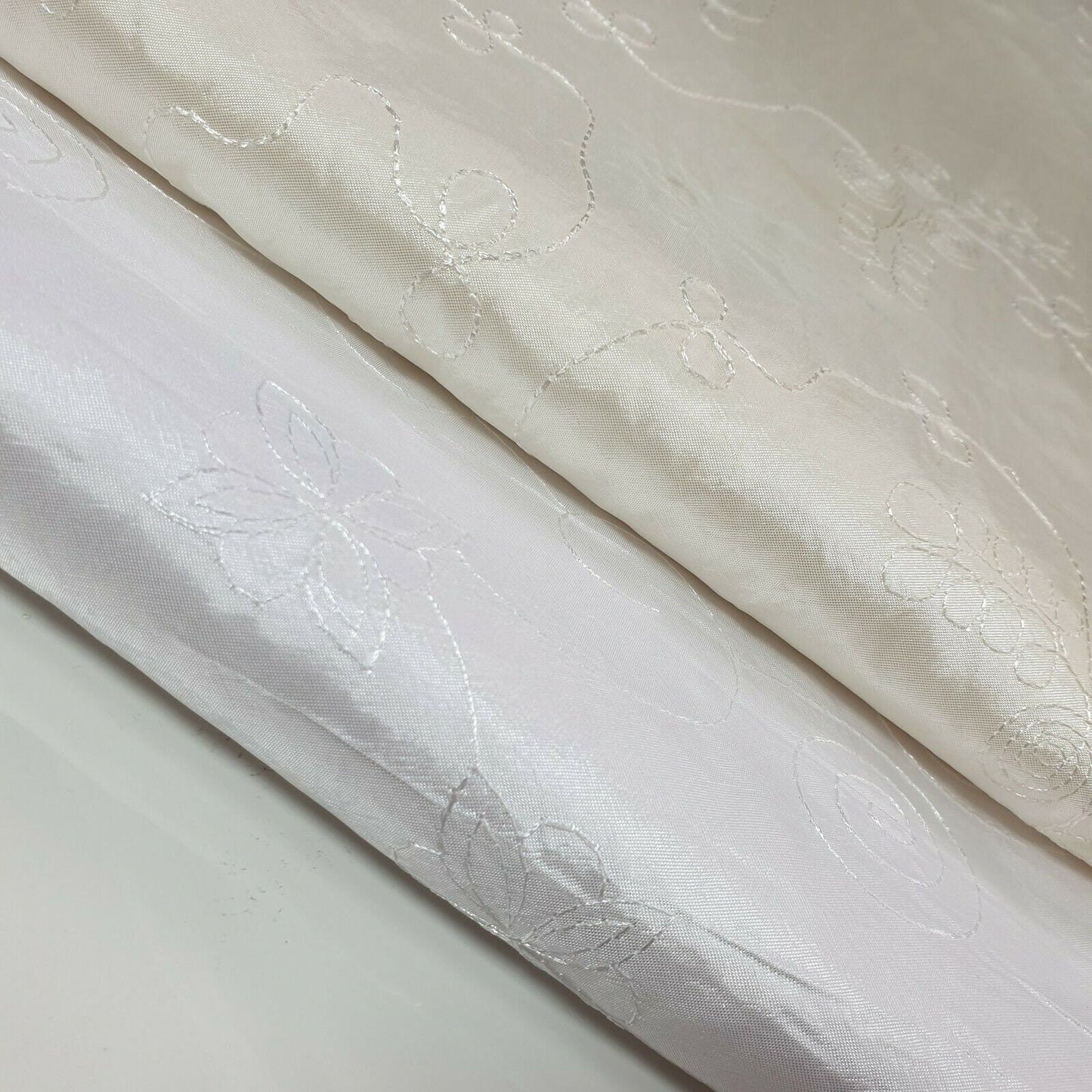 Ivory Embroidery Faux Silk Taffeta Dress Craft Cushion Curtain Fabric 58"