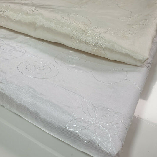 White Embroidery Faux Silk Taffeta Dress Craft Cushion Curtain Fabric 58"