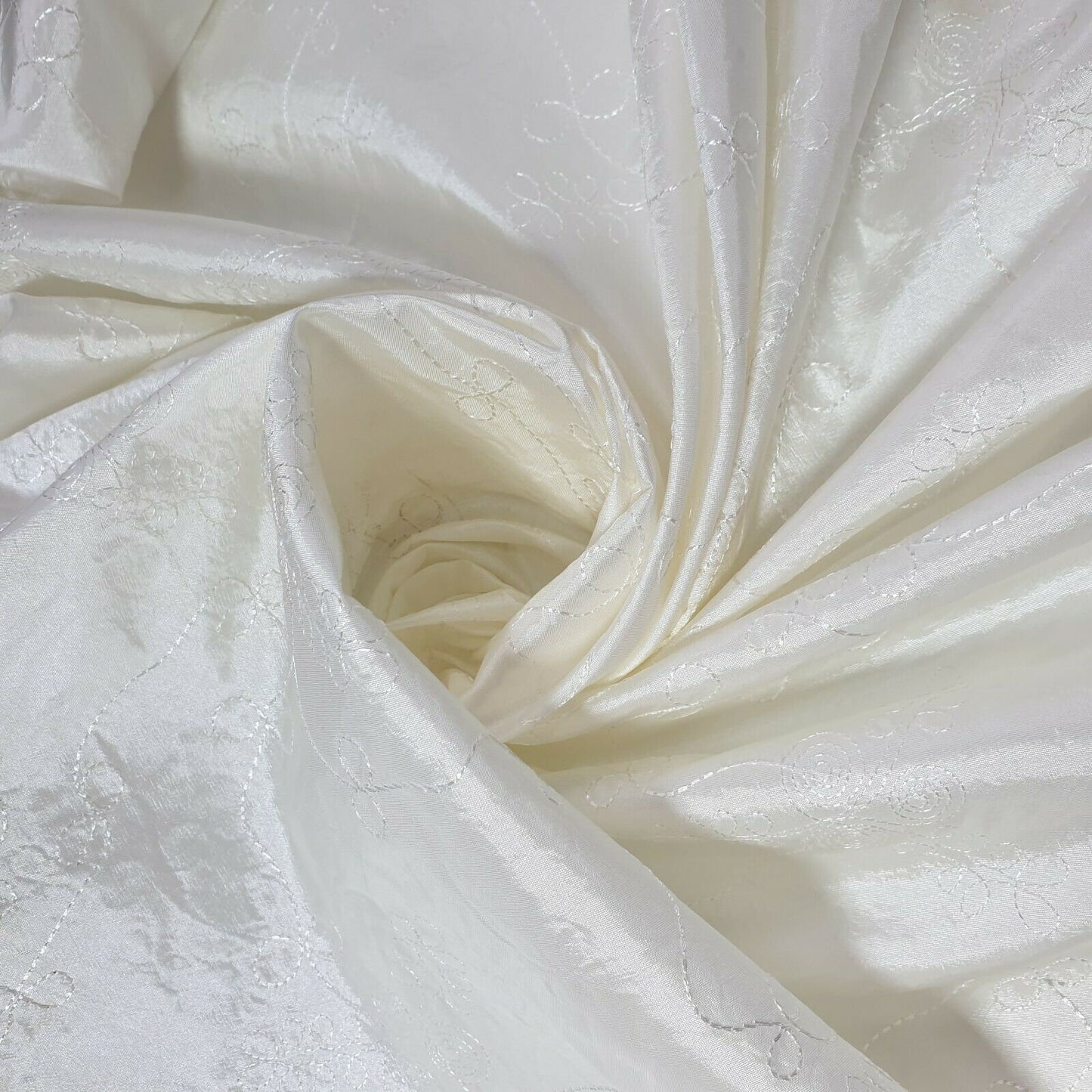 White Embroidery Faux Silk Taffeta Dress Craft Cushion Curtain Fabric 58"