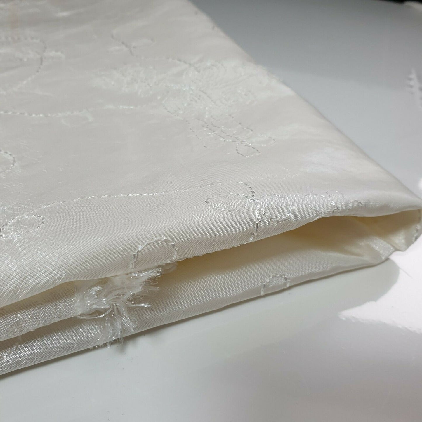 Ivory Embroidery Faux Silk Taffeta Dress Craft Cushion Curtain Fabric 58"