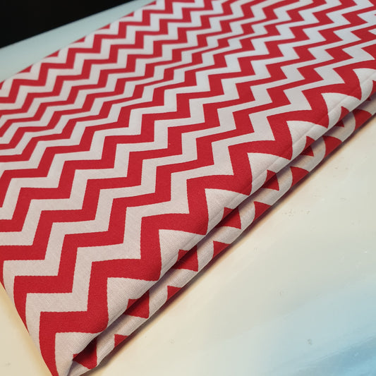 Red & White Chevron Polycotton Fabric 44" Wide | Zig Zag Craft, Dressmaking & Quilting Material by the Metre
