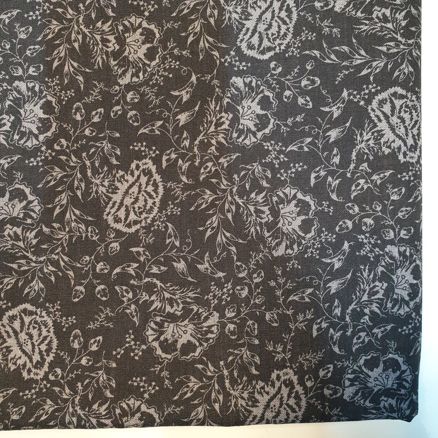 NEW Floral Print Polycotton Craft Dress Fabric by The Metre 44" (Black Base White Flowers)