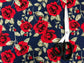 100% Cotton Poplin Red Rose Print Fabric Dress Craft Soft Fabric 58"