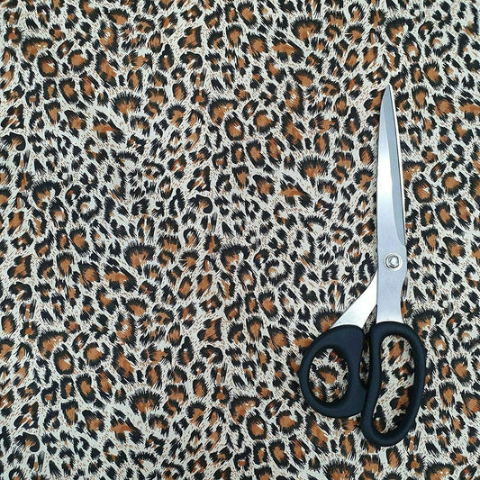 Bedrucktes Polycotton-Leopardenmuster, Tiermuster, braune Basis mit schwarzen Flecken, 44 Zoll Breite (Leopard)