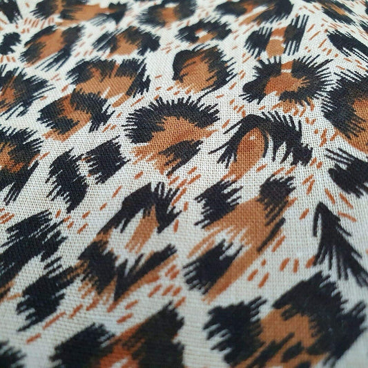 Bedrucktes Polycotton-Leopardenmuster, Tiermuster, braune Basis mit schwarzen Flecken, 44 Zoll Breite (Leopard)